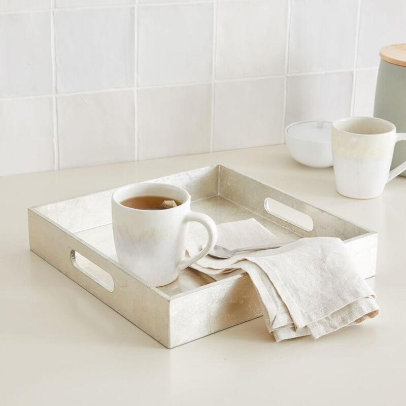 West Elm Wood Trays Square Silver Leaf image number 1